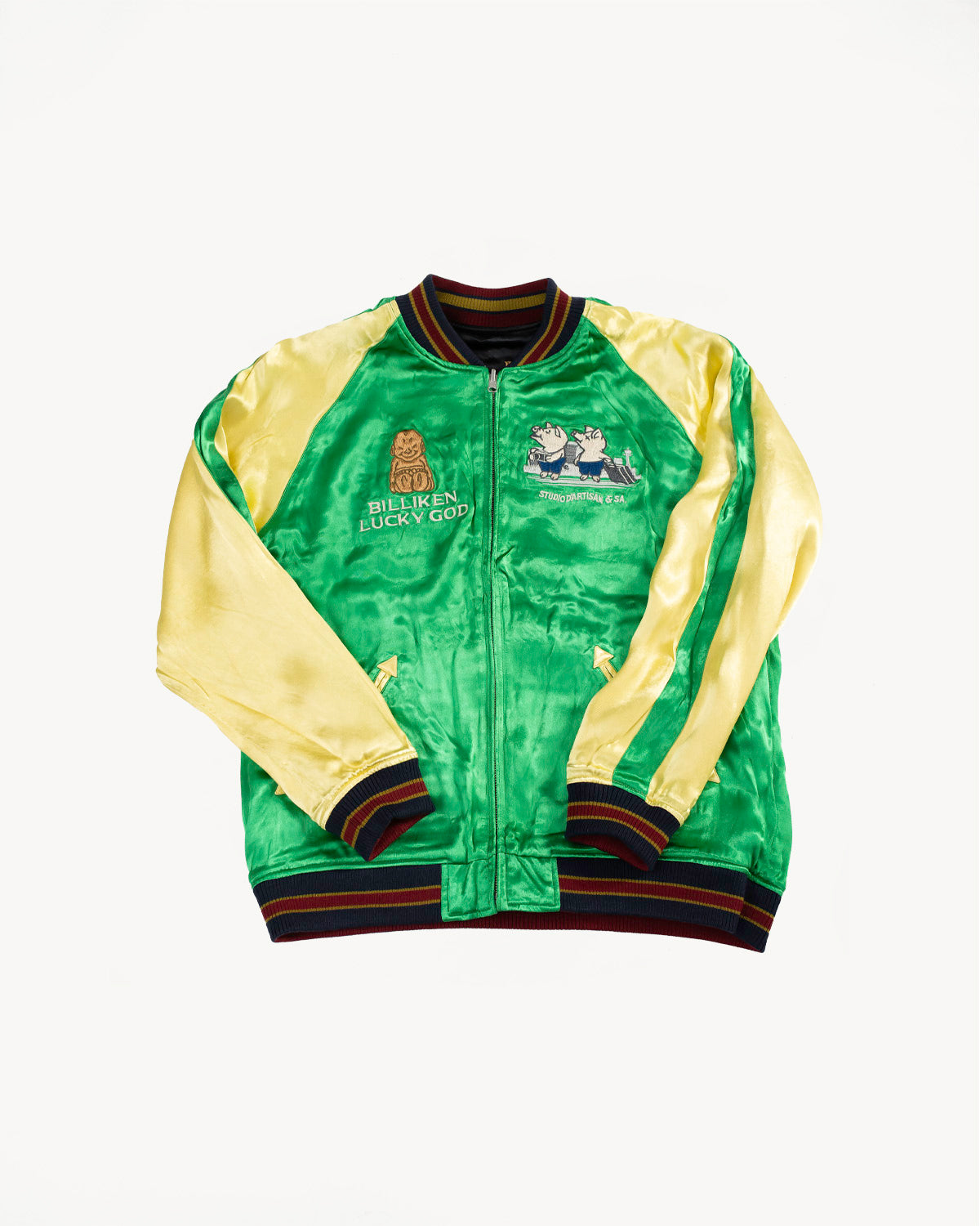 BILLI-002 - Billiken Collaboration Satin Sukajan Souvenir Jacket - Black x Green