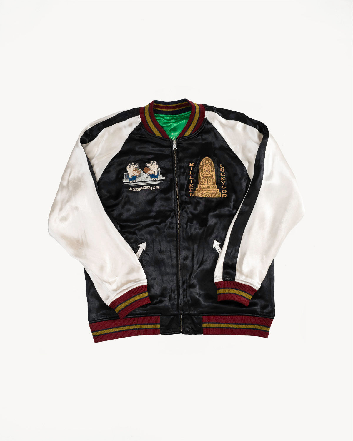 BILLI-002 - Billiken Collaboration Satin Sukajan Souvenir Jacket - Black x Green