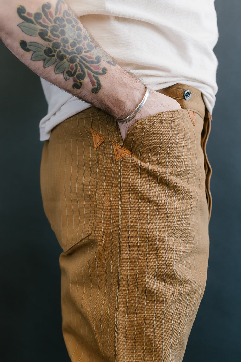 Lot 1228 - 1874 Greenebaum Heavy Leather Bound Overall Trousers - Duck Stripe