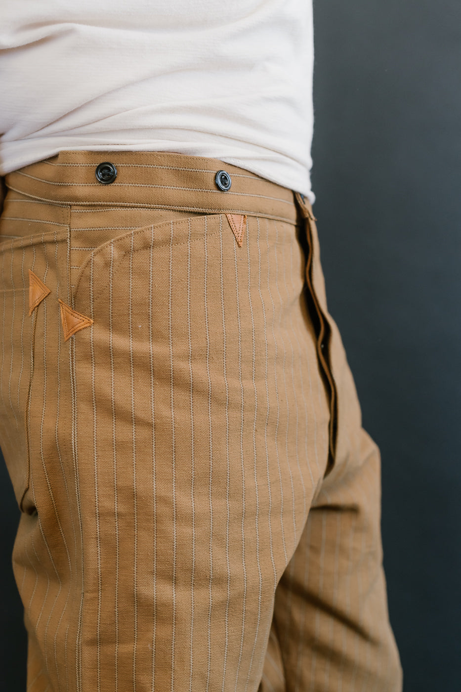 Lot 1228 - 1874 Greenebaum Heavy Leather Bound Overall Trousers - Duck Stripe