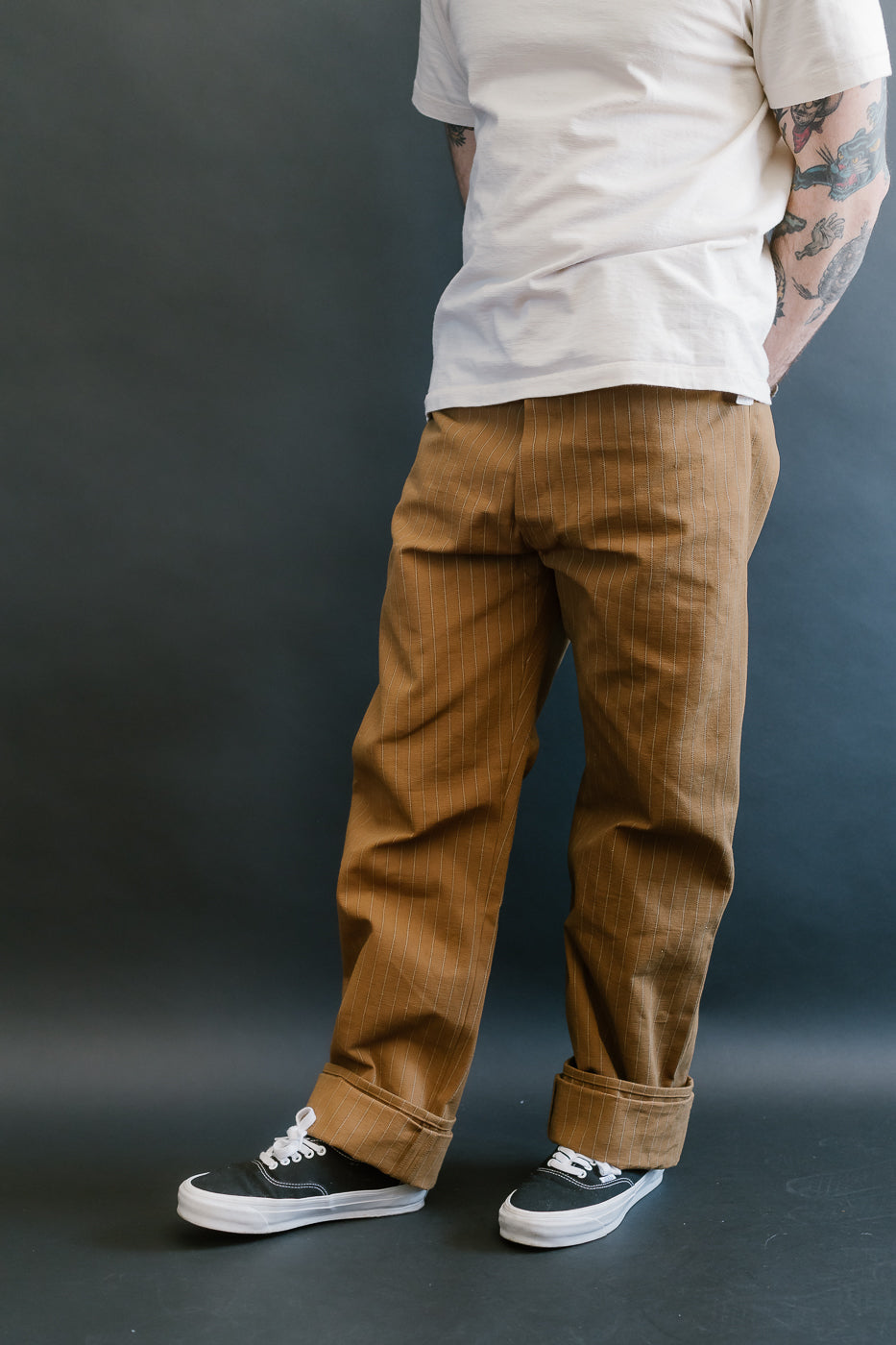 Lot 1228 - 1874 Greenebaum Heavy Leather Bound Overall Trousers - Duck Stripe