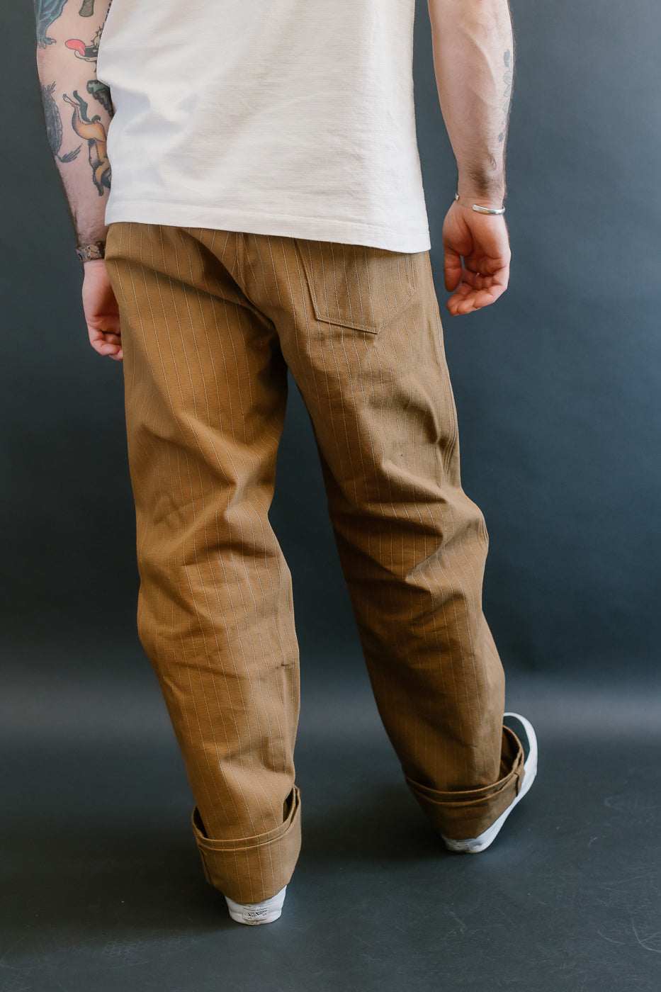 Lot 1228 - 1874 Greenebaum Heavy Leather Bound Overall Trousers - Duck Stripe