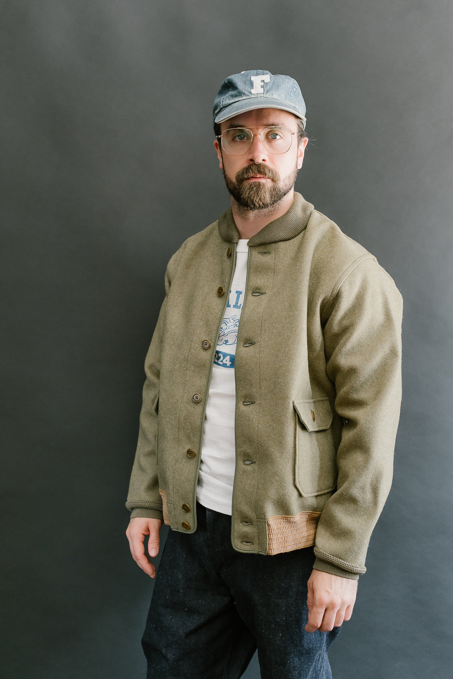 Lot 2233 - A-1 Style Melton Wool Jacket - OD Green