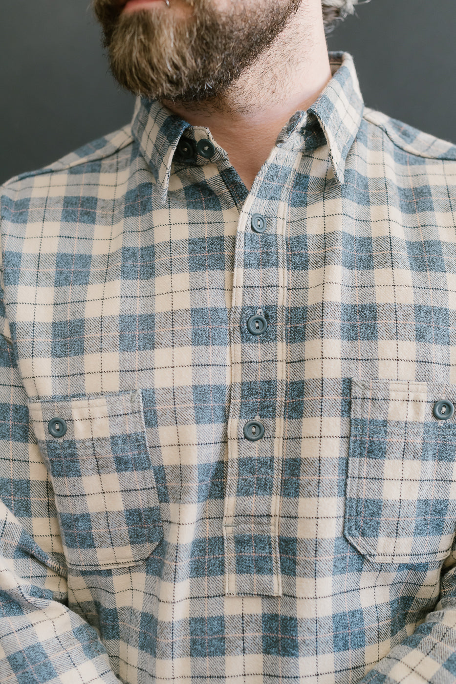 Lot 3060-O - Pullover Flannel Shirt One-Wash - H-1 Navy
