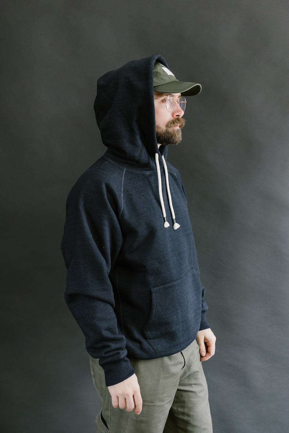 Pullover Hoodie - Real Indigo Blanket Striped French Terry