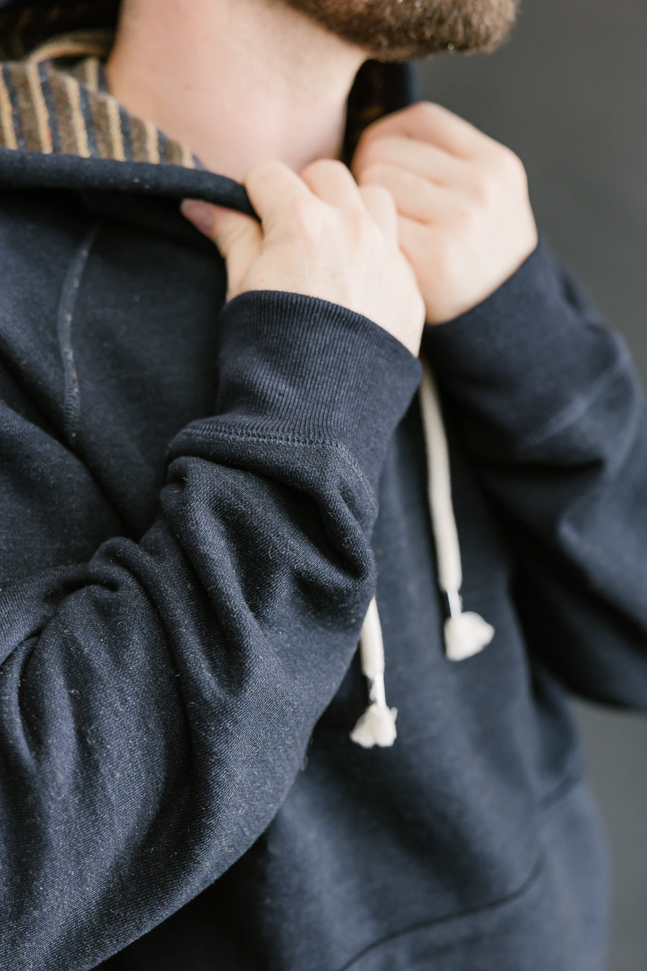 Pullover Hoodie - Real Indigo Blanket Striped French Terry
