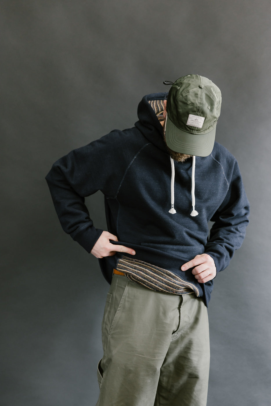 Pullover Hoodie - Real Indigo Blanket Striped French Terry