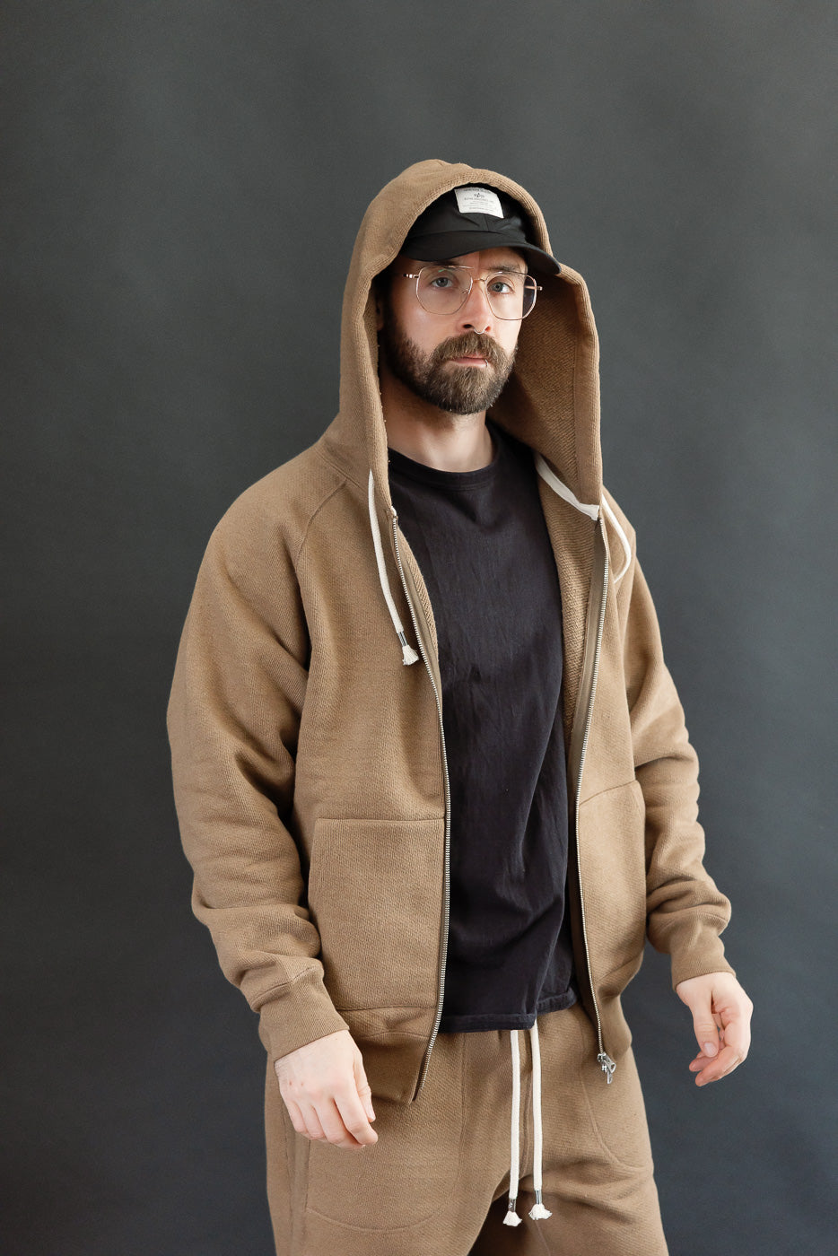 Zip Hoodie - Iron Mordant Double Heavyweight French Terry Foxfibre® - Coyote 80