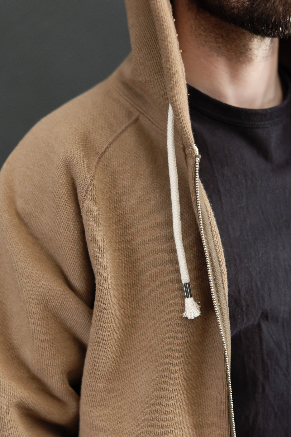 Zip Hoodie - Iron Mordant Double Heavyweight French Terry Foxfibre® - Coyote 80