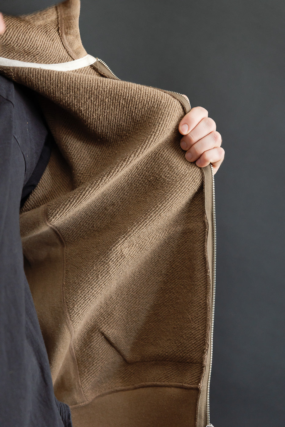 Zip Hoodie - Iron Mordant Double Heavyweight French Terry Foxfibre® - Coyote 80