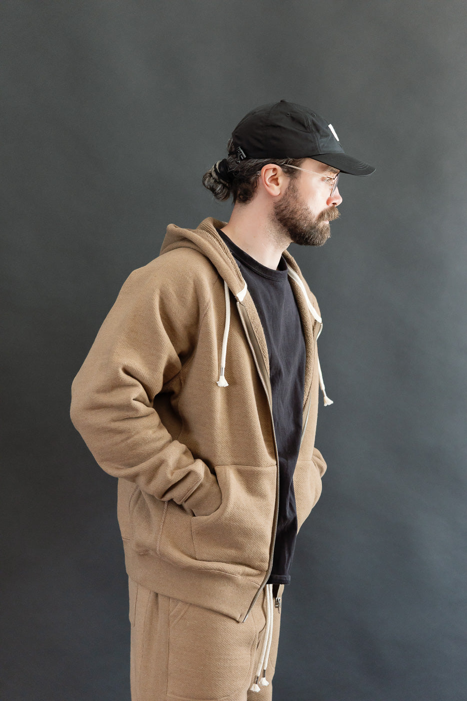 Zip Hoodie - Iron Mordant Double Heavyweight French Terry Foxfibre® - Coyote 80