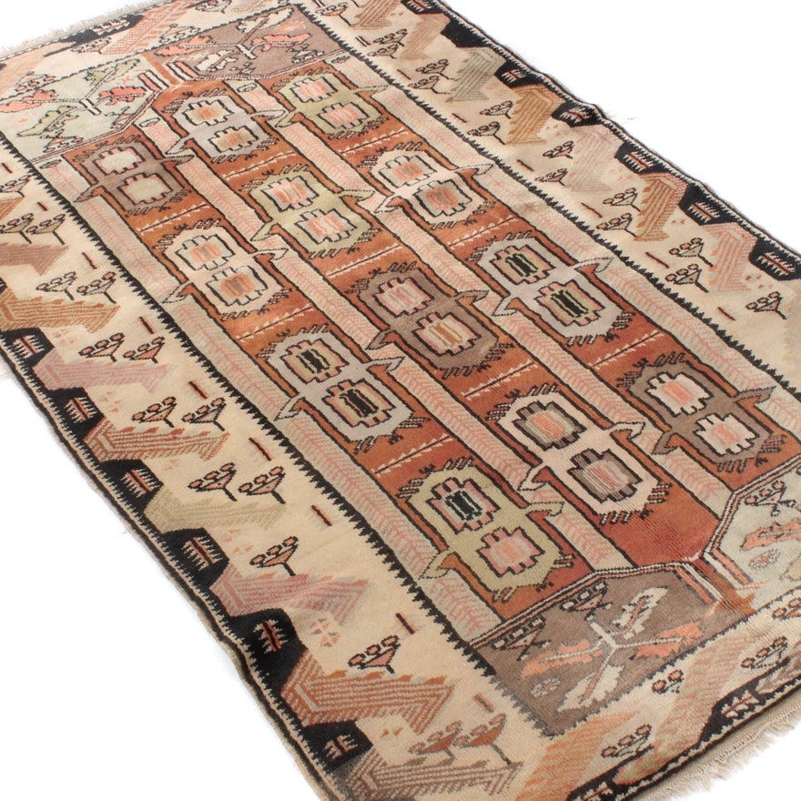 Semi-Antique Hand-Knotted Turkish Oushak Rug