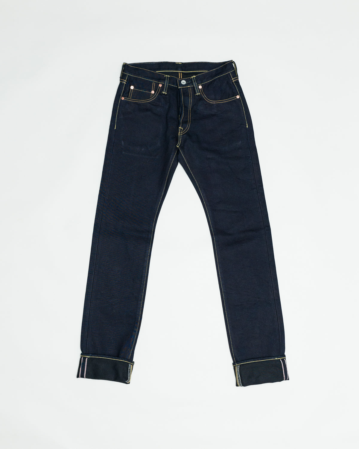 IH-777S-21ib - 21oz Selvedge Denim Slim Tapered Cut Jeans - Indigo/Black