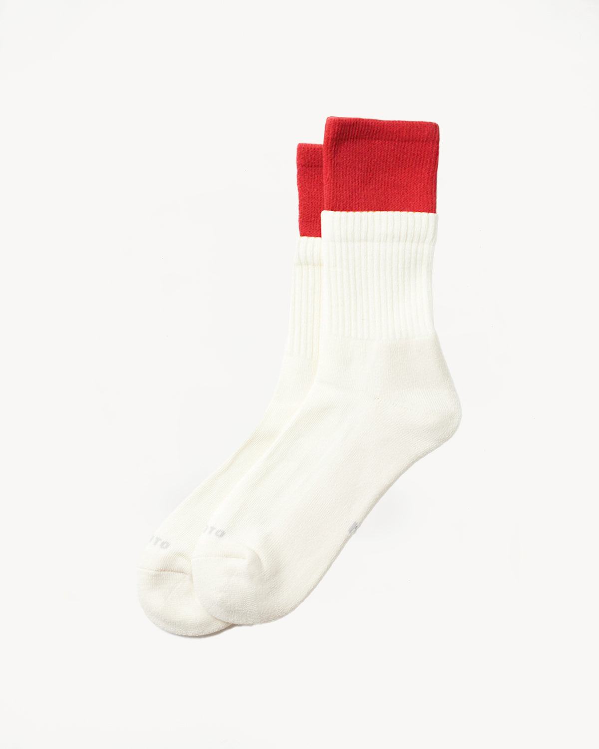 R1421 - Organic Cotton Double Layer Crew Socks - Red, Off White