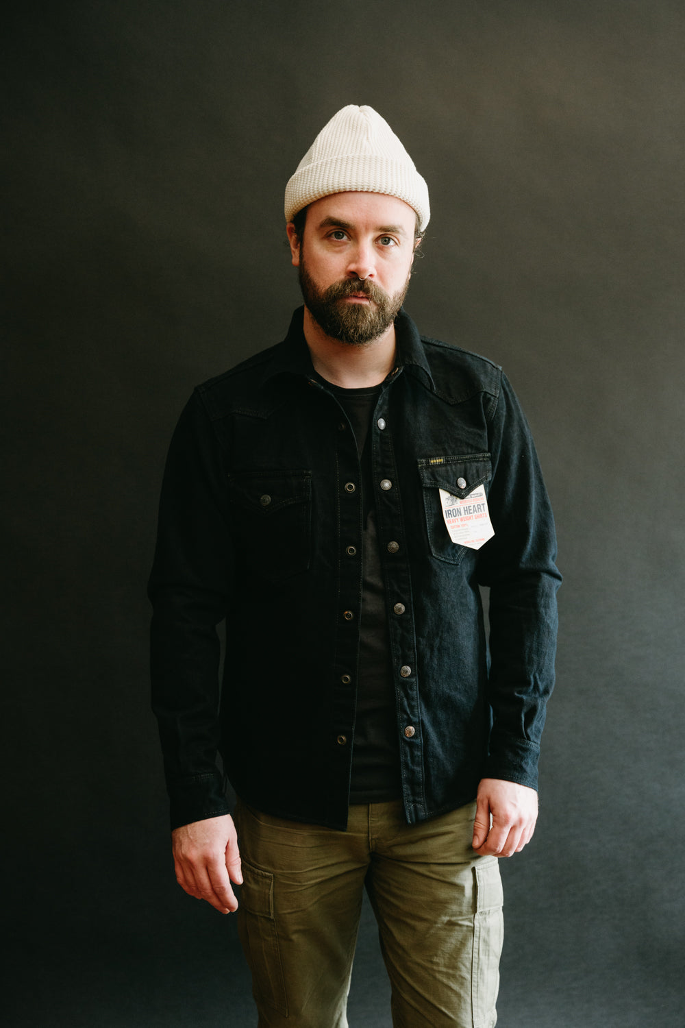 IHSH-293-OD - 18oz Vintage Selvedge Denim CPO Shirt - Indigo Overdyed Black