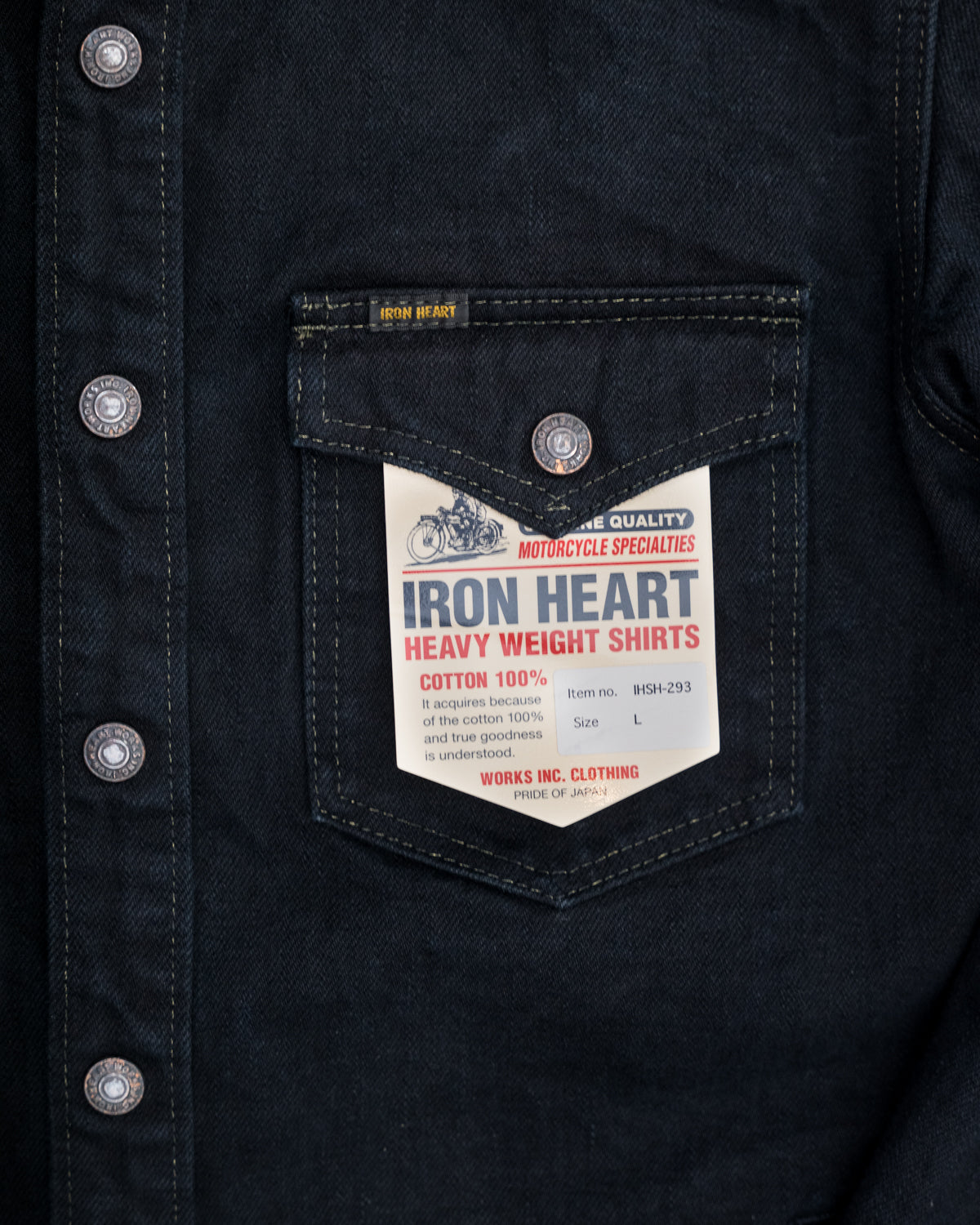 IHSH-293-OD - 18oz Vintage Selvedge Denim CPO Shirt - Indigo Overdyed Black