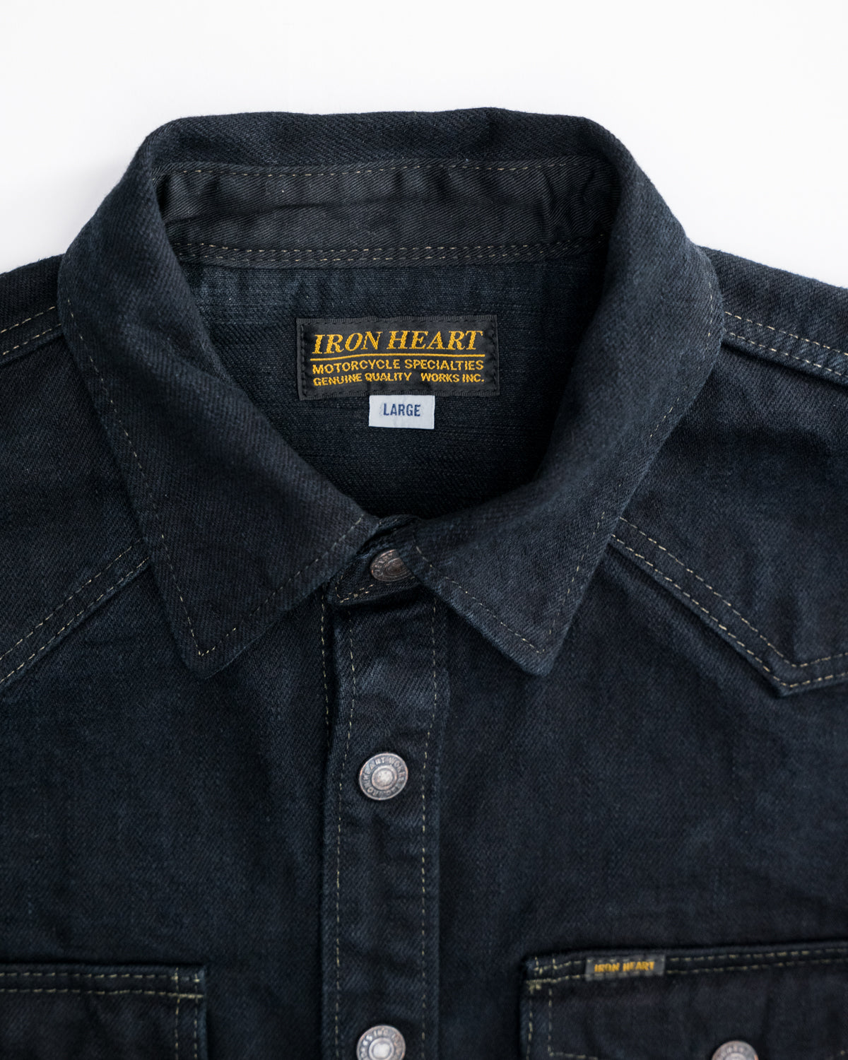 IHSH-293-OD - 18oz Vintage Selvedge Denim CPO Shirt - Indigo Overdyed Black