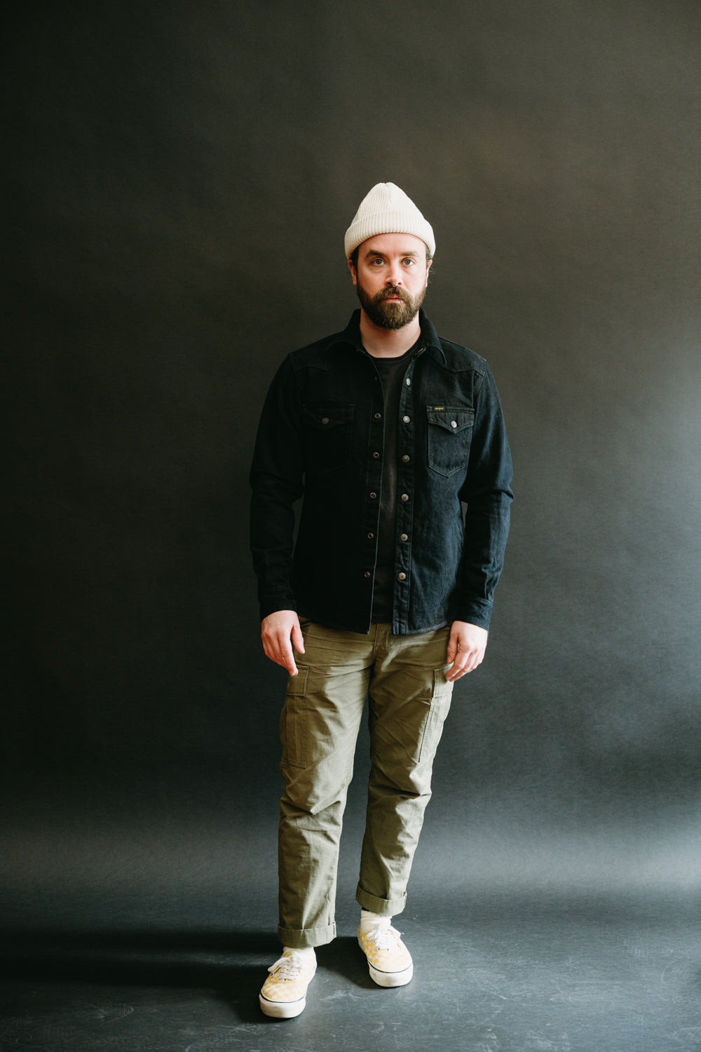 IHSH-293-OD - 18oz Vintage Selvedge Denim CPO Shirt - Indigo Overdyed Black