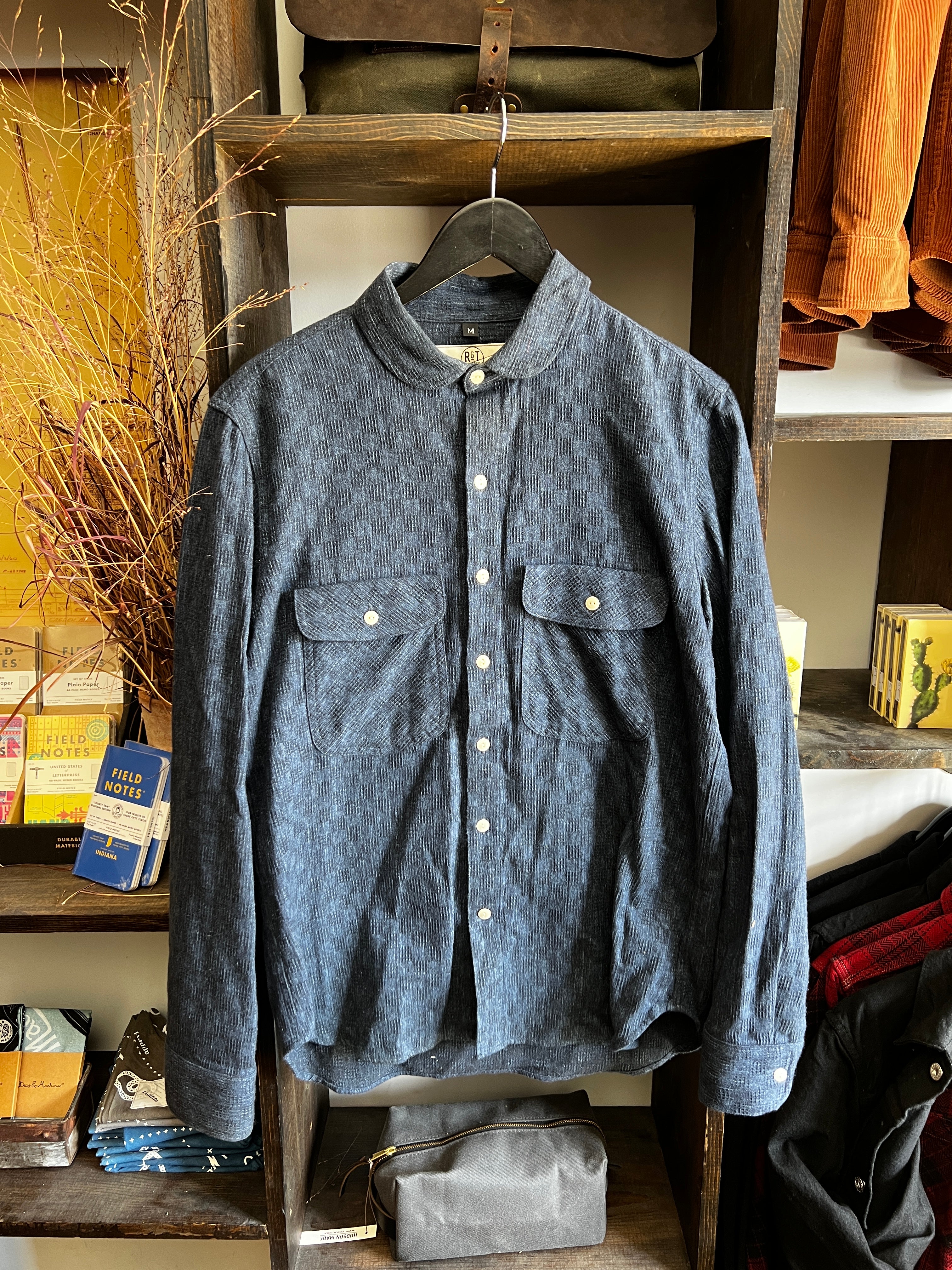 Gently Used - The Rancher Shirt - Navy Jacquard - M