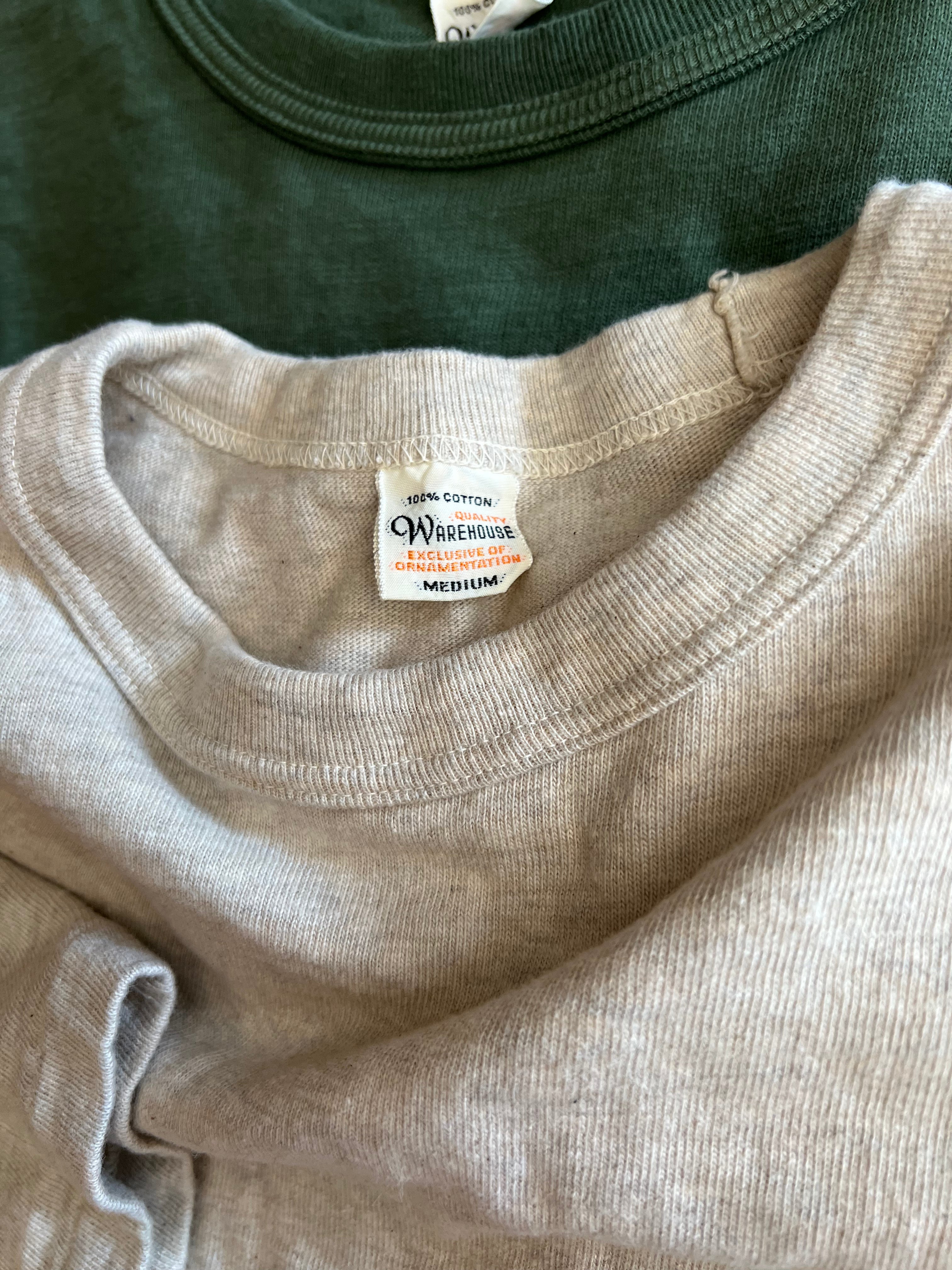 Gently Used Warehouse & Co. T-shirt 2 Pack - Medium Oatmeal LS & Large Green SS