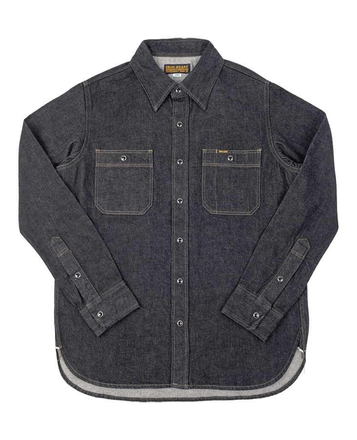 IHSH-326-BLK - 12oz Selvedge Denim Work Shirt With Snaps - Black