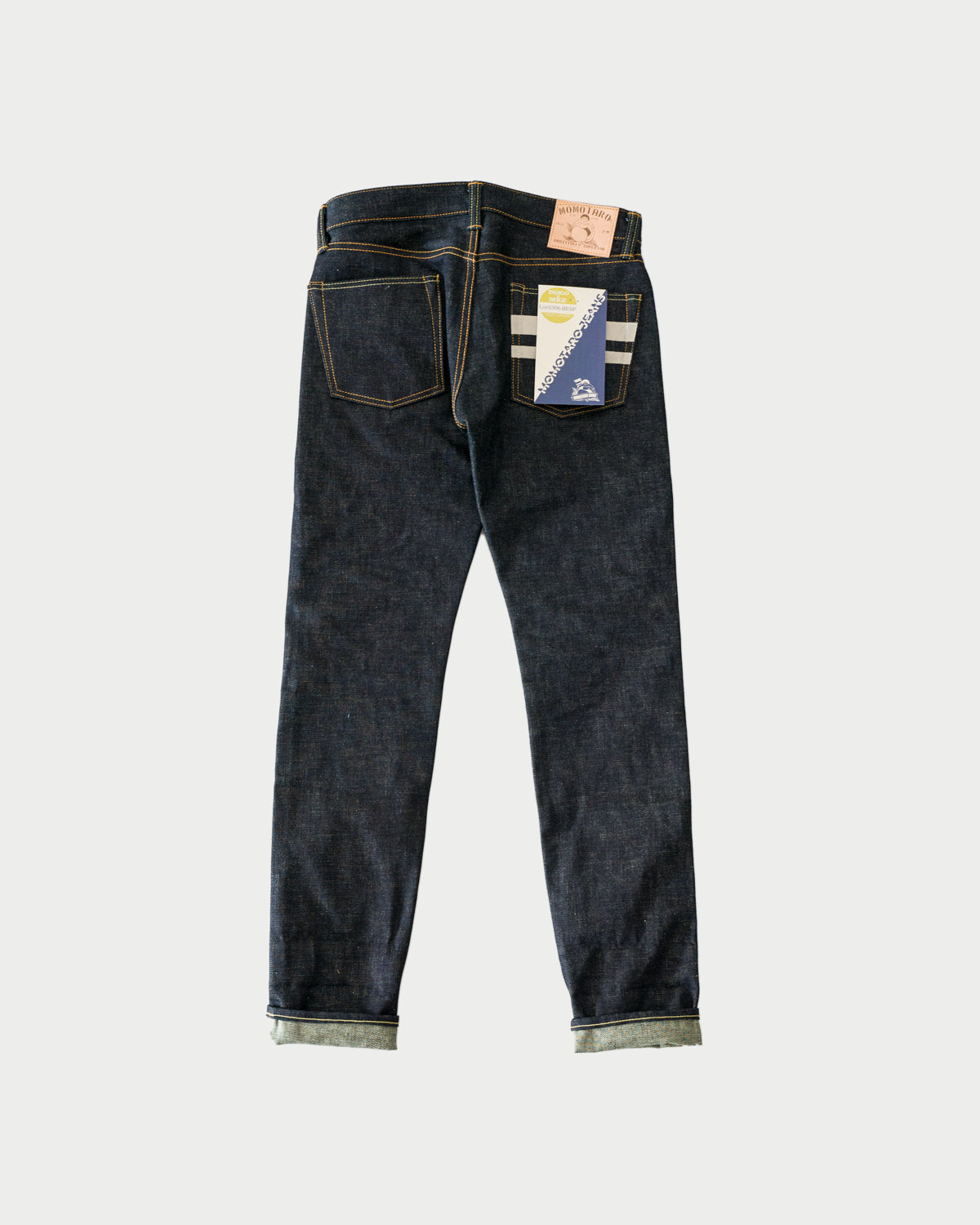 0306-BESP - 18oz Heavy Indigo/Beige Selvedge with Beige Battle Stripes - Tight Taper