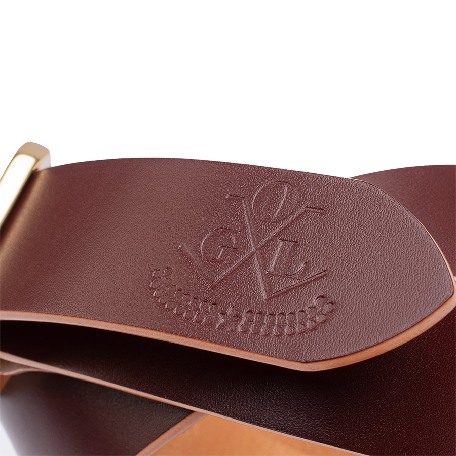 Double Prong Brass Garrison Buckle Leather Belt - Hand-Dyed Brown