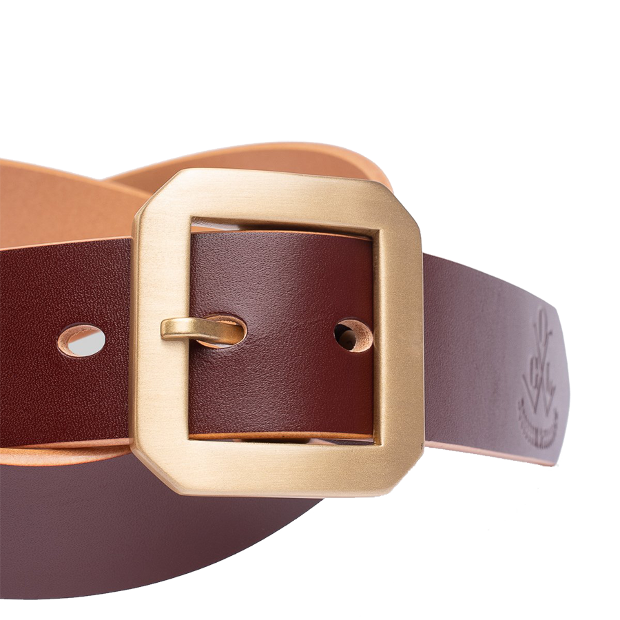Single Prong Brass Garrison Leather Belt - Hand-Dyed Brown