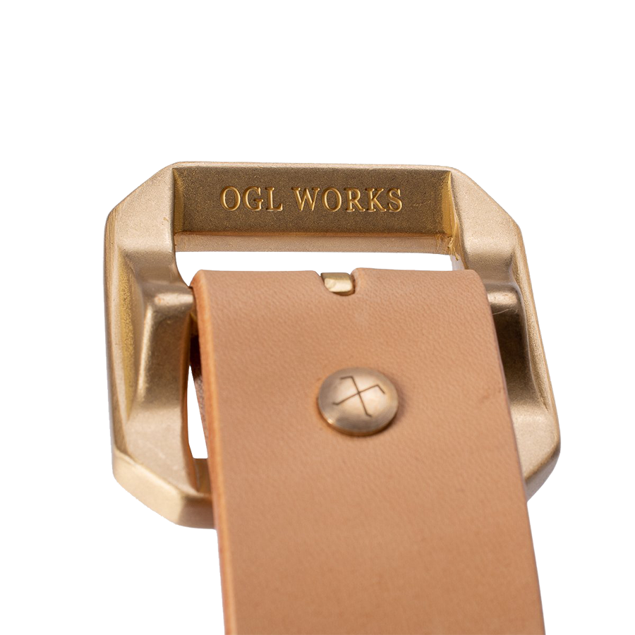 Double Prong Brass Garrison Buckle Leather Belt - Natural | Dant