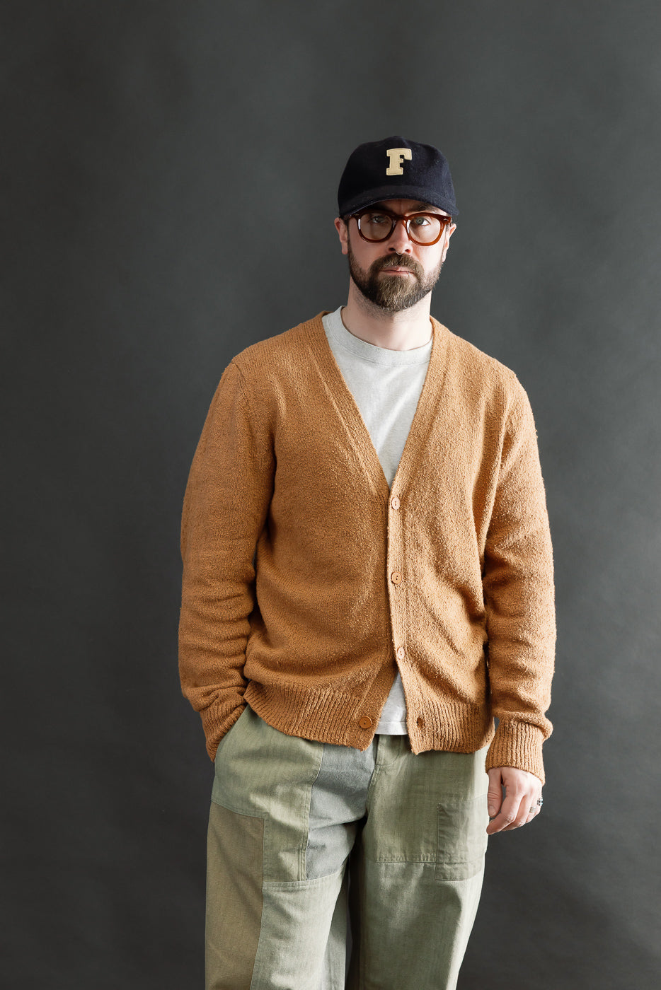 Front view, full body of male model 5'9