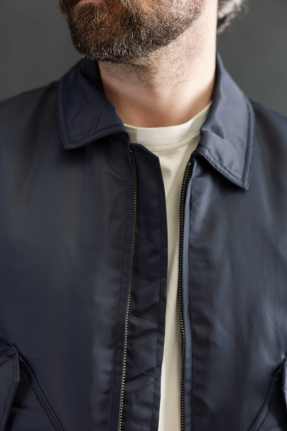 聡*史様 12AW junhashimoto Zip Flight Jacket CWU Aviator Satin Flight Jacket - Blue | Dant