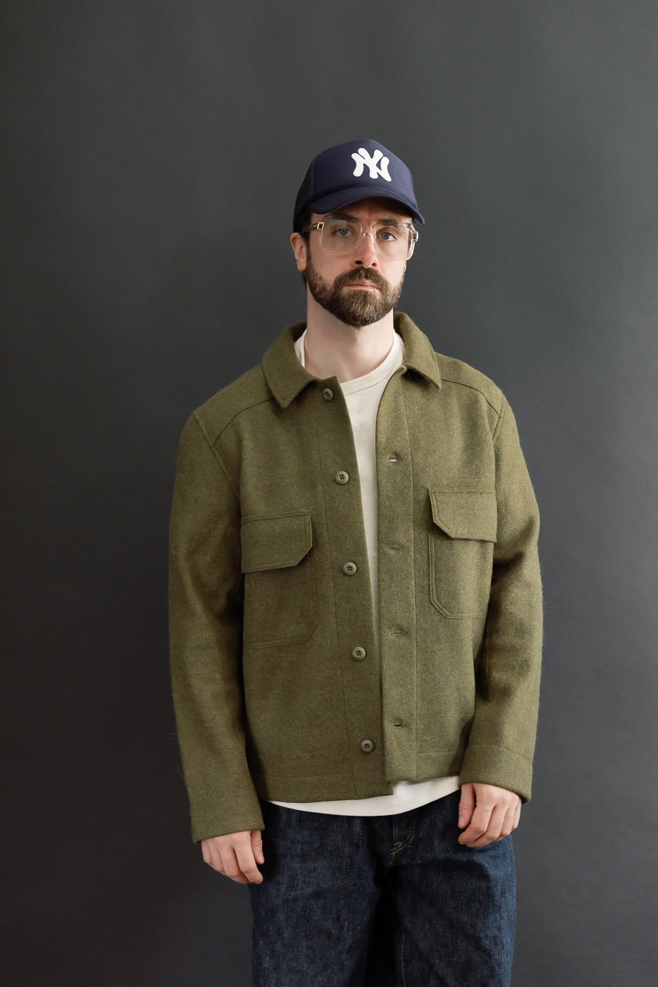 Full body front view of a male model, 5'9