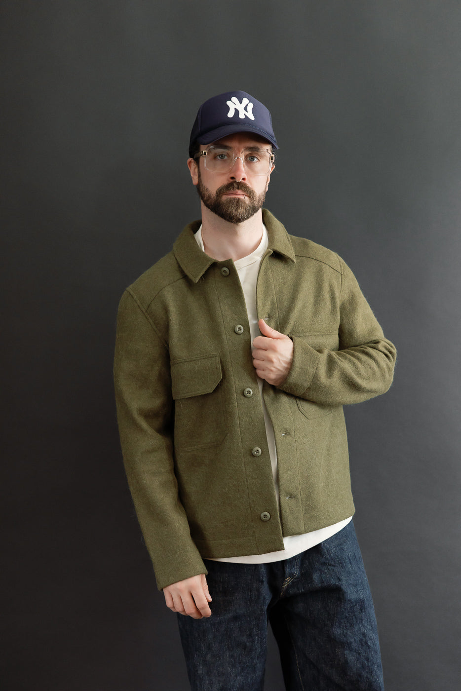 Full body front view of a male model, 5'9