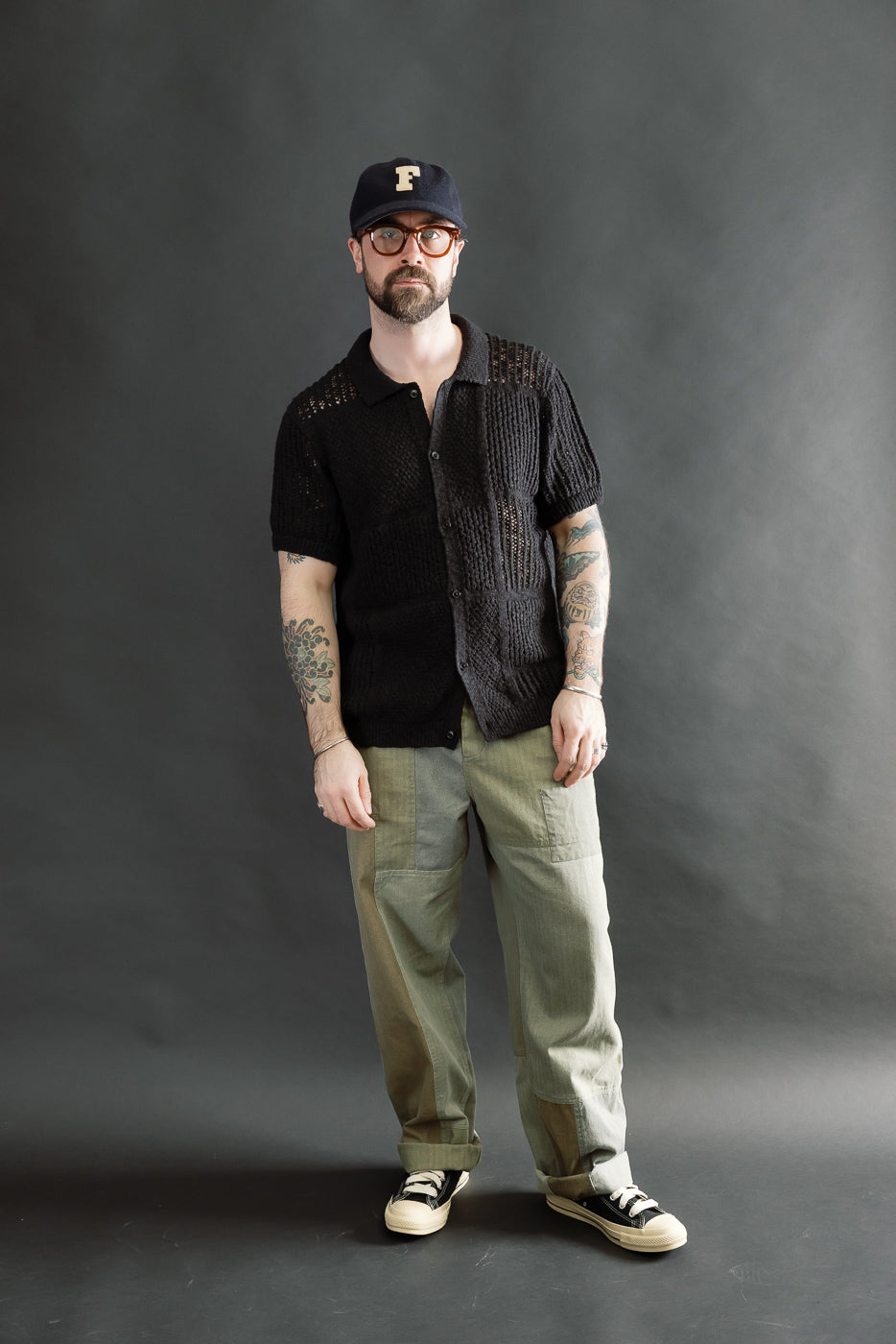 Full body front view of male model 5'9