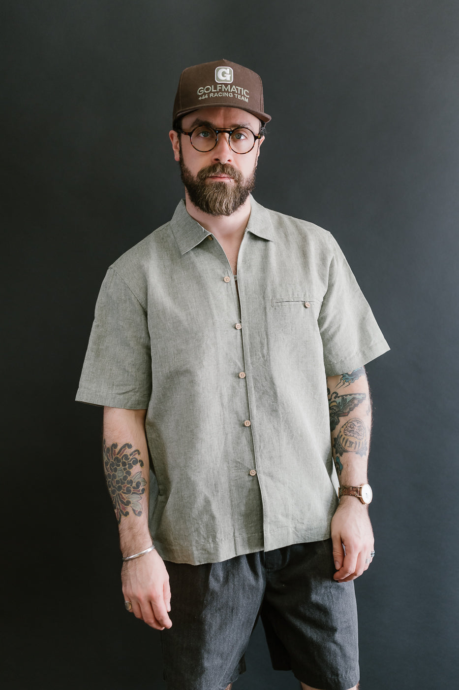 Short Sleeve Linen Loop Shirt - Grass