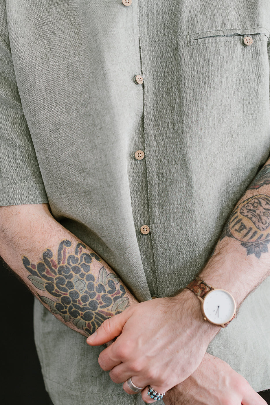 Short Sleeve Linen Loop Shirt - Grass