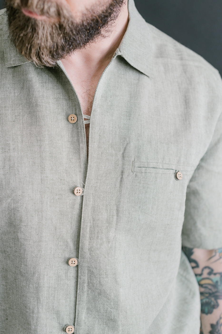 Short Sleeve Linen Loop Shirt - Grass