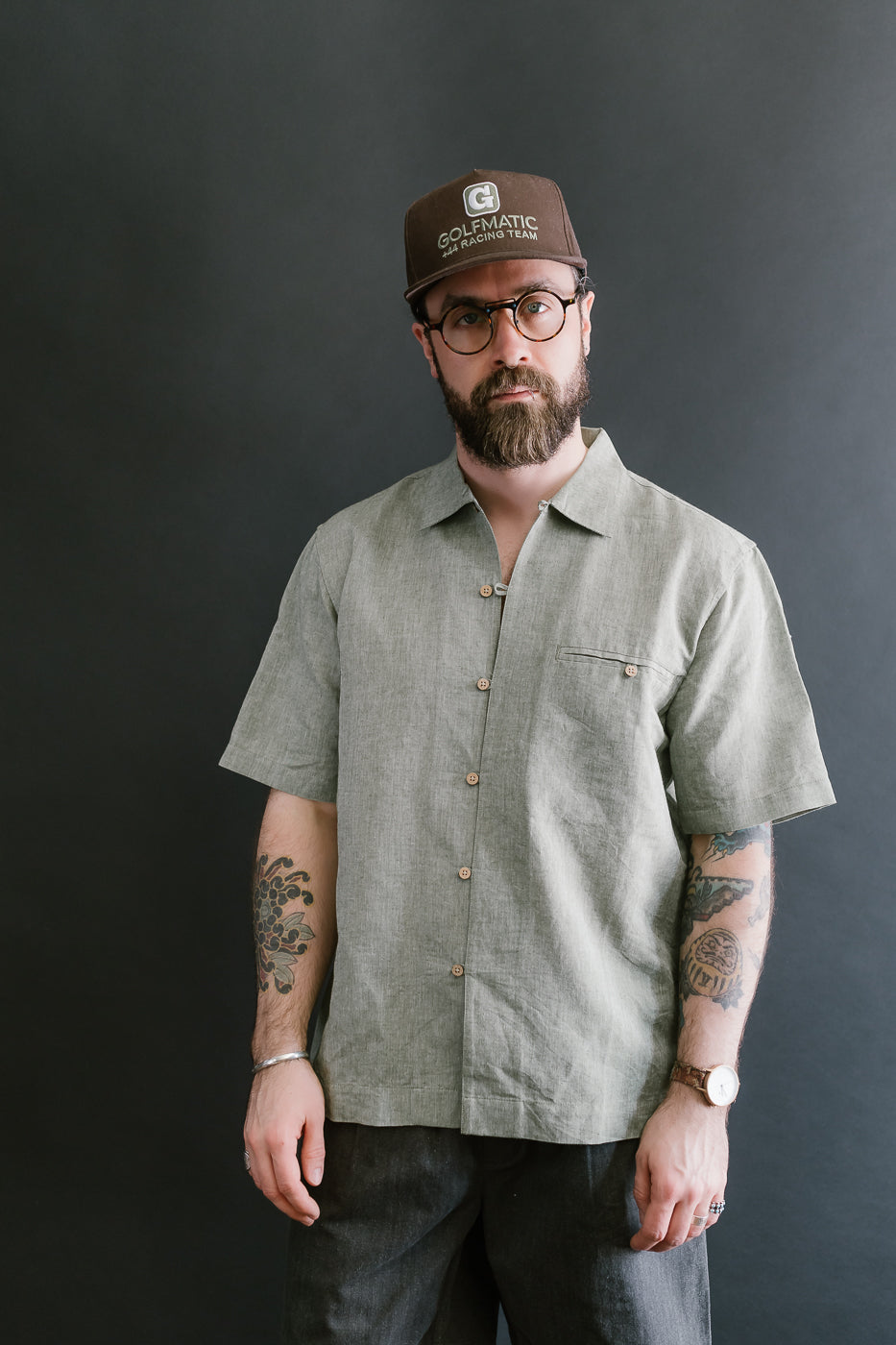 Short Sleeve Linen Loop Shirt - Grass
