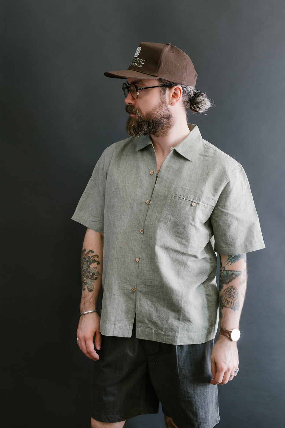 Short Sleeve Linen Loop Shirt - Grass