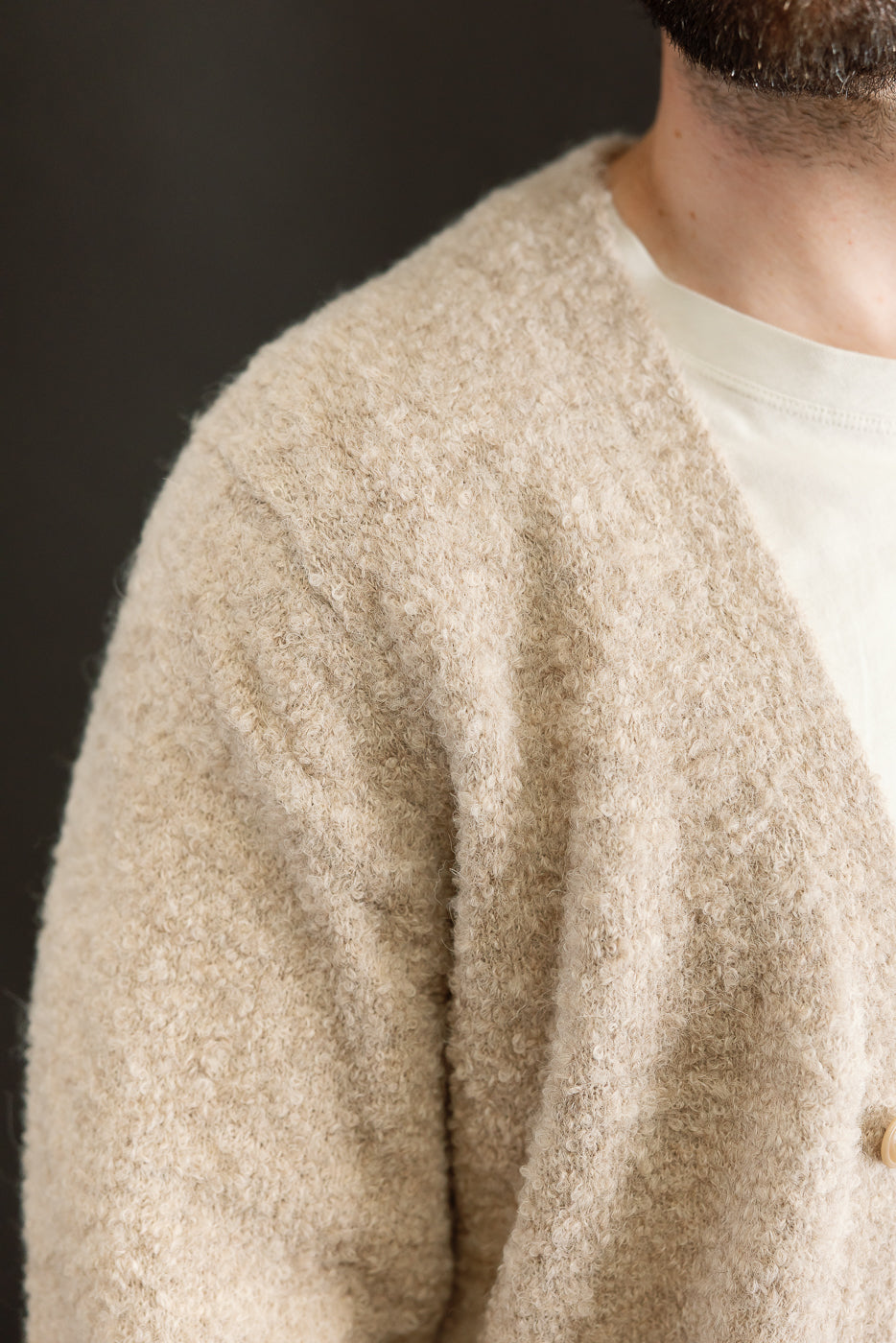 V-Neck Cardigan Boucle Alpaca - Khaki