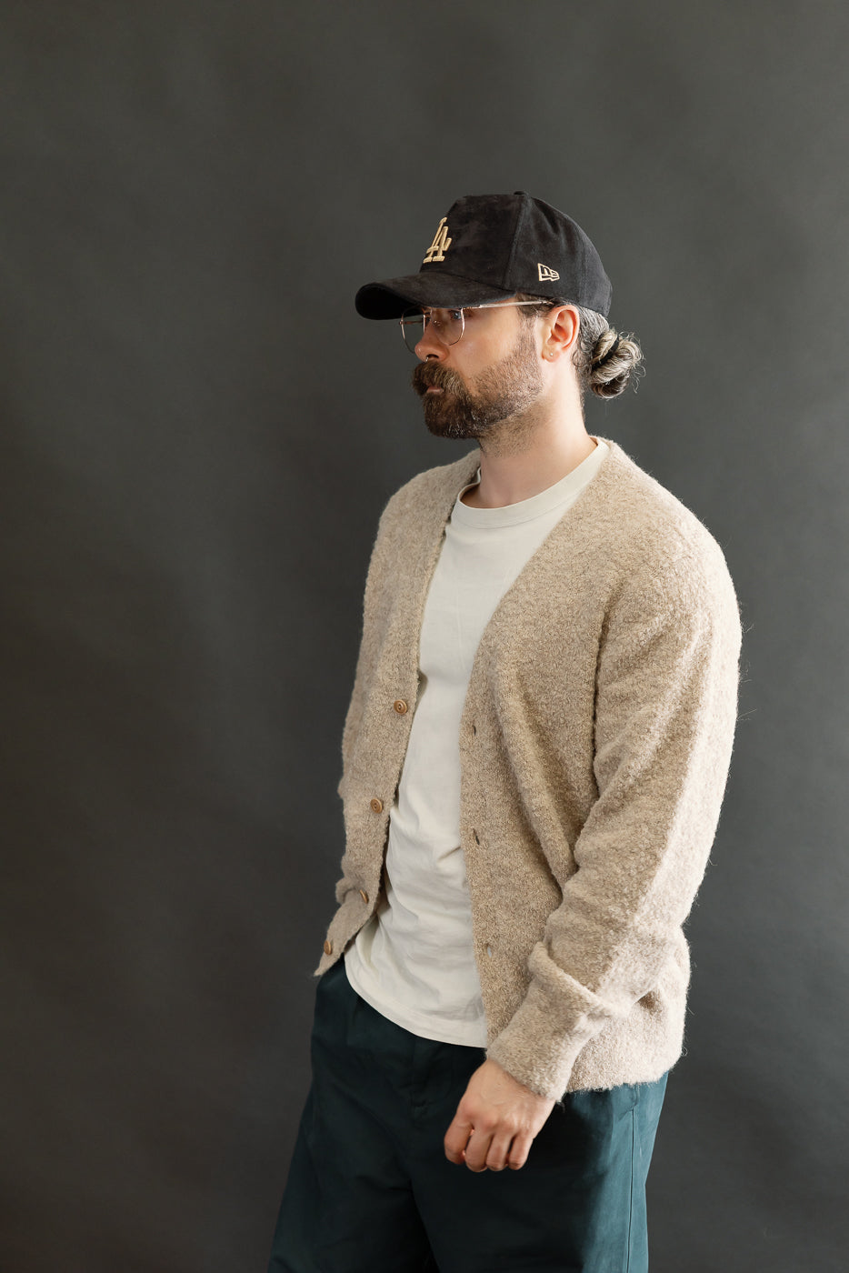 V-Neck Cardigan Boucle Alpaca - Khaki