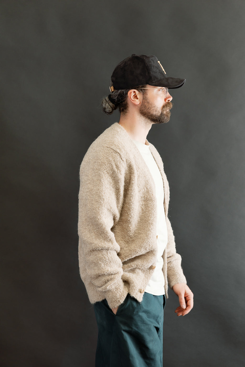 V-Neck Cardigan Boucle Alpaca - Khaki | Dant