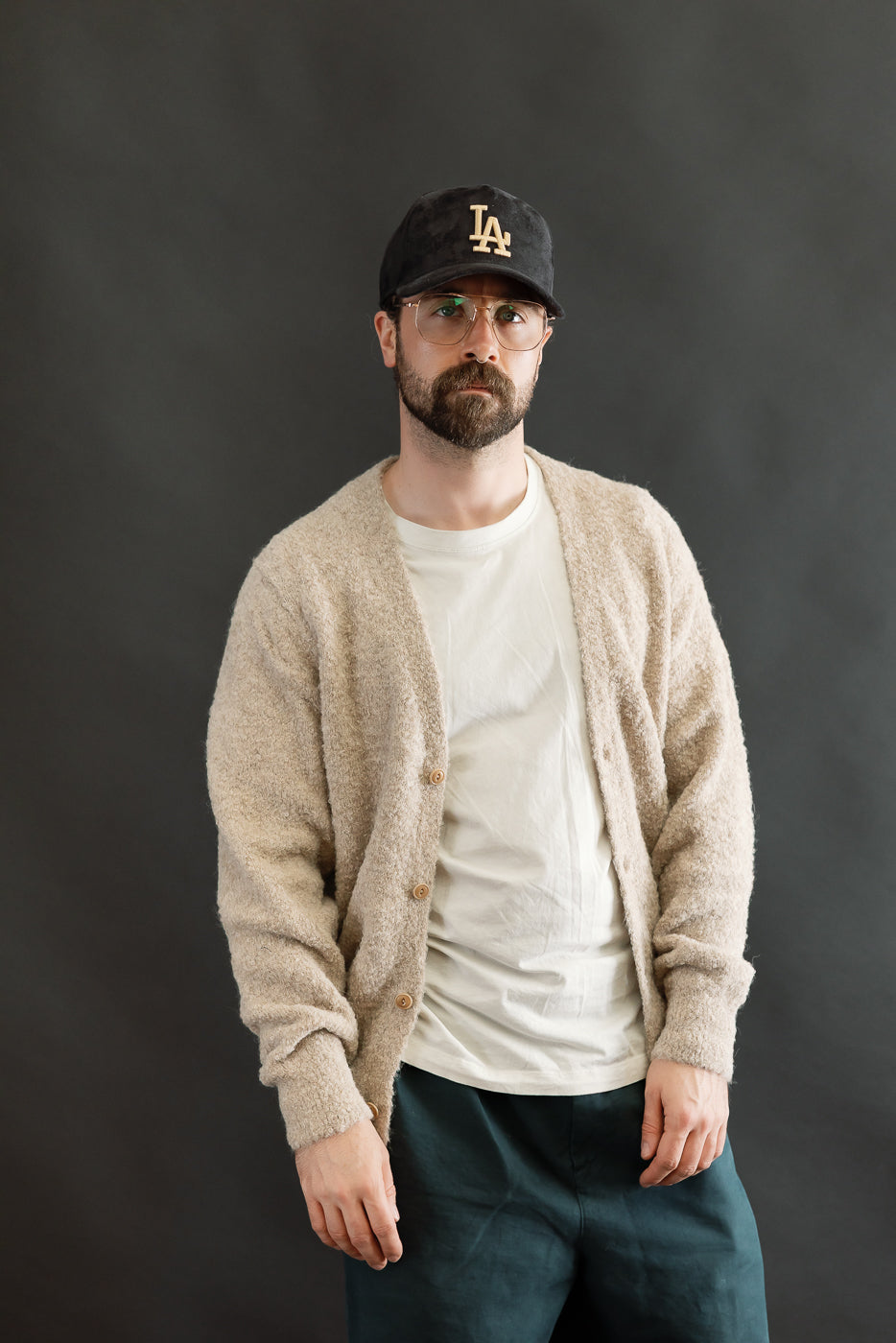 V-Neck Cardigan Boucle Alpaca - Khaki | Dant