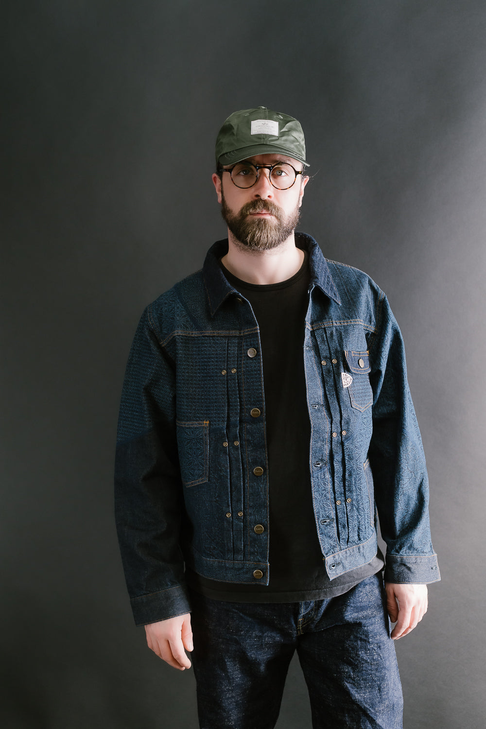 GZ-ENGJ-0609 - Embossed Denim Patchwork Jean Jacket - Indigo