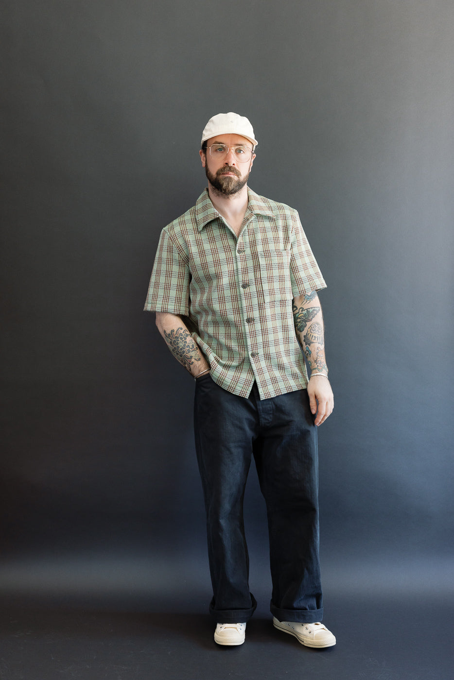Full body, front view of male model 5'9