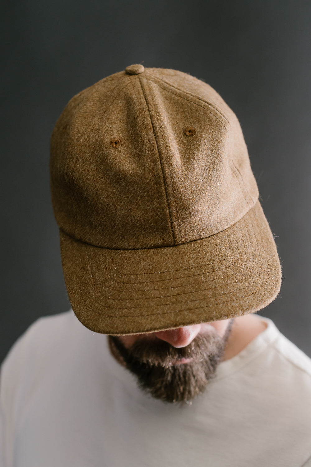 Melton Wool Baseball Hat -  Dark Tan Mix