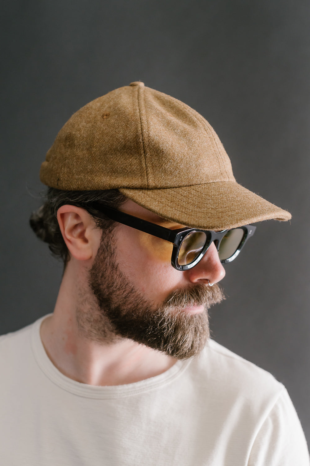 Melton Wool Baseball Hat -  Dark Tan Mix