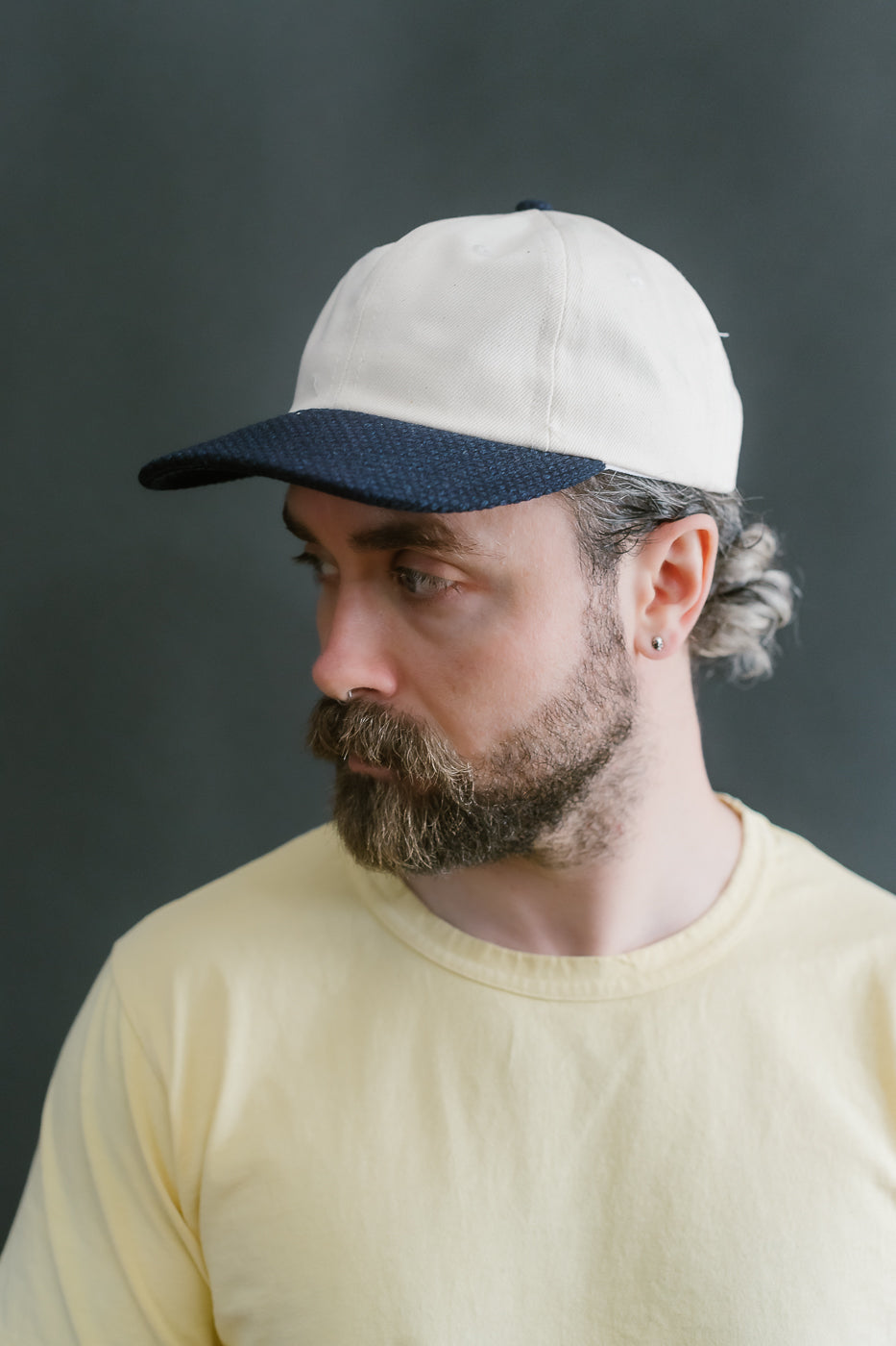 Unstructured 2-tone Baseball Hat - Natural Selvedge, Indigo Sashiko