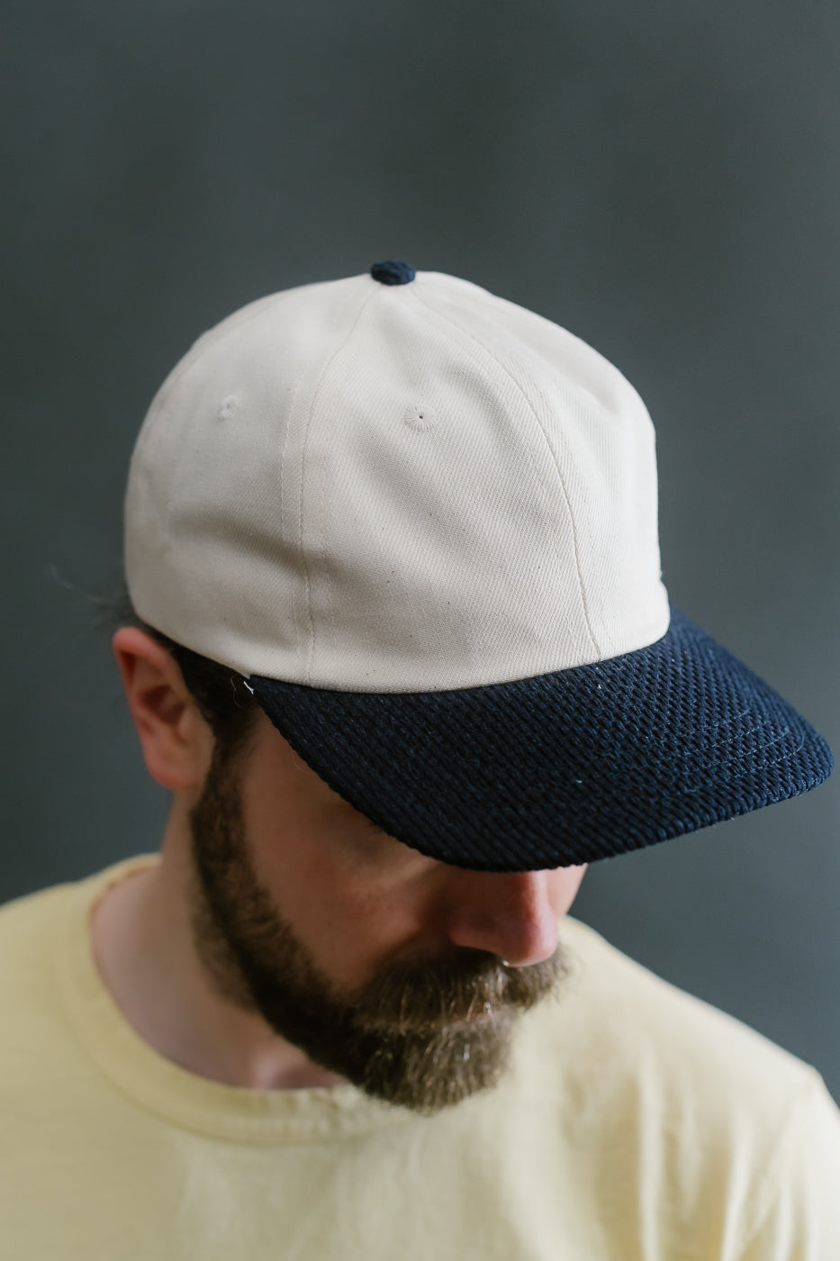 Unstructured 2-tone Baseball Hat - Natural Selvedge, Indigo Sashiko
