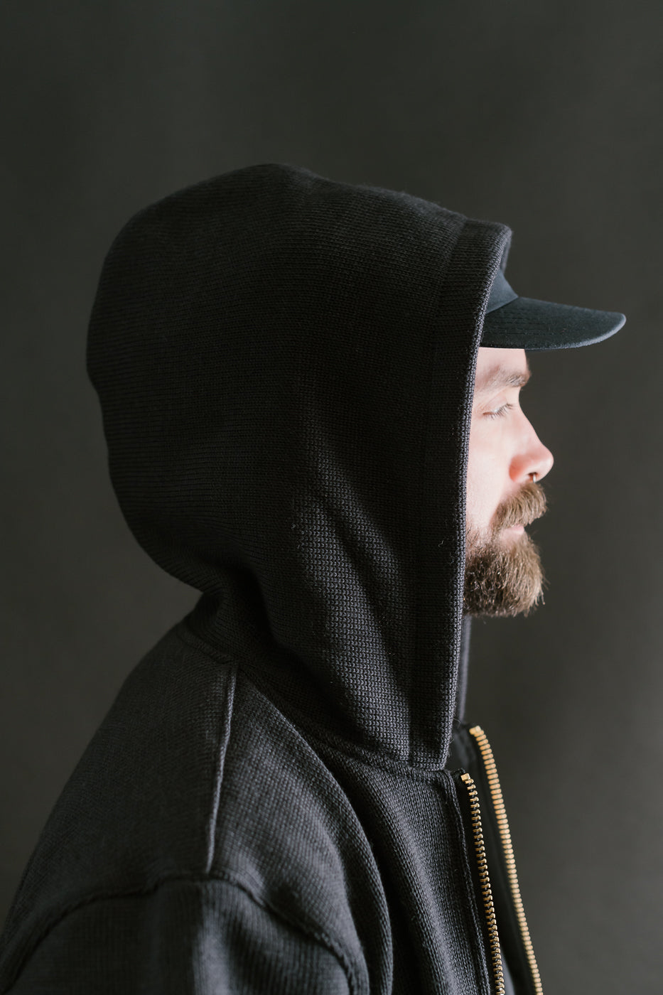 Full Zip Moto Hoodie - Dark Charcoal